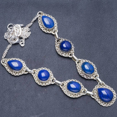 Natural Lapis Lazuli Handmade Unique 925 Sterling Silver Necklace 18.5+2