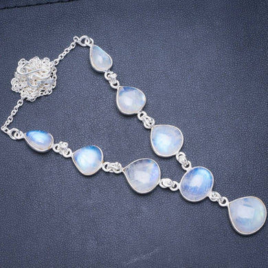 Natural Rainbow Moonstone Handmade Unique 925 Sterling Silver Necklace 17.5+0.75