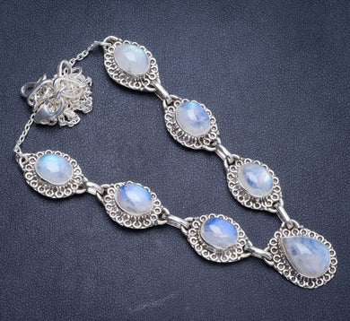Natural Rainbow Moonstone Handmade Unique 925 Sterling Silver Necklace18+2.25