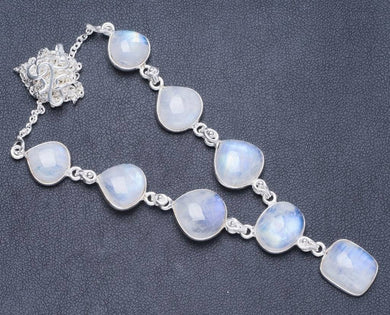Natural Rainbow Moonstone Handmade Unique 925 Sterling Silver Necklace 17+1