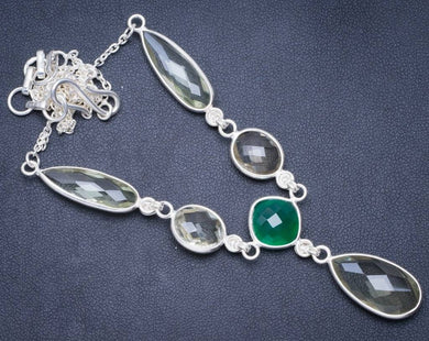 Grüner Amethyst und Chrysopras handgefertigte einzigartige Halskette aus 925er Sterlingsilber 16,5+1,5