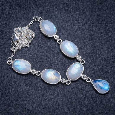 Natural Rainbow Moonstone Handmade Unique 925 Sterling Silver Necklace17+1.5