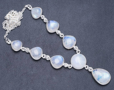 Natural Rainbow Moonstone Handmade Unique 925 Sterling Silver Necklace 17.25+1
