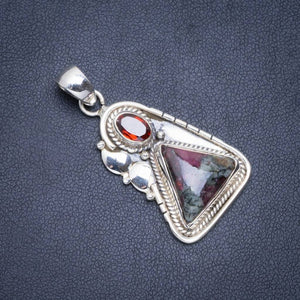 Natural Zoisite and Garnet Handmade Unique 925 Sterling Silver Pendant 1.5" A0480