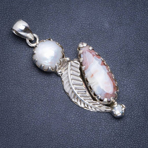 Natural Crazy Lace Agate and River Pearl Handmade Unique 925 Sterling Silver Pendant 2" A0571