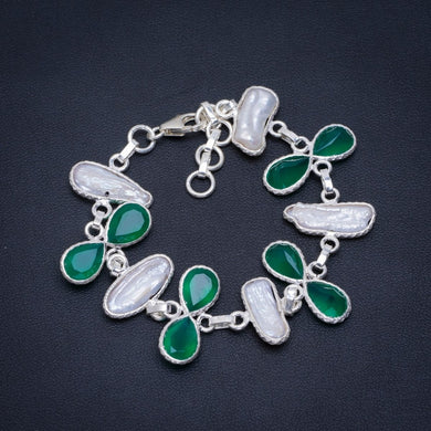 Natürliche Biwa-Perle und Chrysopras, handgefertigtes einzigartiges Armband aus 925er Sterlingsilber, 6,25–7,25 Zoll, A2844