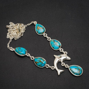 Natural Copper Turquoise Handmade Unique 925 Sterling Silver Necklace 16.5+1.5" A3170