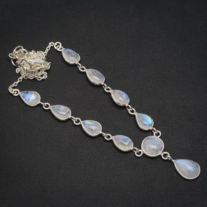 Natural Rainbow Moonstone Handmade Unique 925 Sterling Silver Necklace 17+1.25" A3192