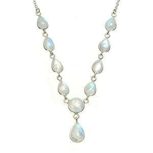 Natural Rainbow Moonstone Handmade Unique 925 Sterling Silver Necklace 17+1.25" A3152