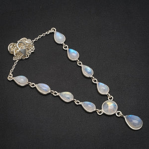 Natürlicher Regenbogen-Mondstein, handgefertigt, einzigartige Halskette aus 925er Sterlingsilber, 43,2 cm + 3,2 cm, A3152