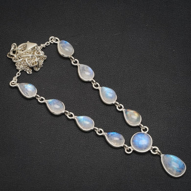 Natural Rainbow Moonstone Handmade Unique 925 Sterling Silver Necklace 17+1
