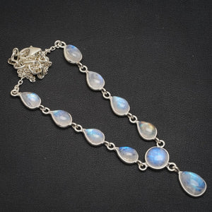 Natural Rainbow Moonstone Handmade Unique 925 Sterling Silver Necklace 17+1" A3138