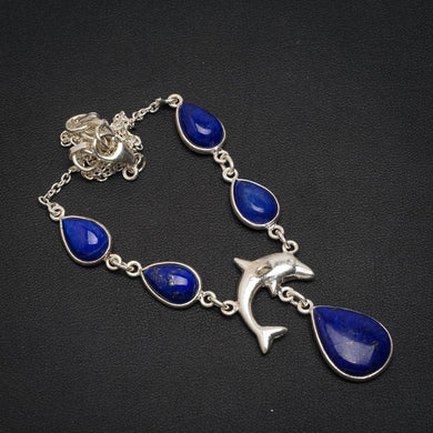 Natural Lapis Lazuli Handmade Unique 925 Sterling Silver Necklace 16.25+1.25