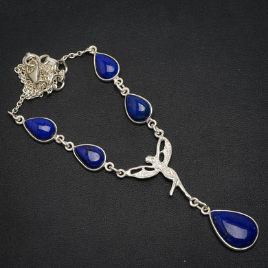 Natürliche Lapislazuli handgemachte einzigartige 925 Sterling Silber Halskette 16,5+1,25