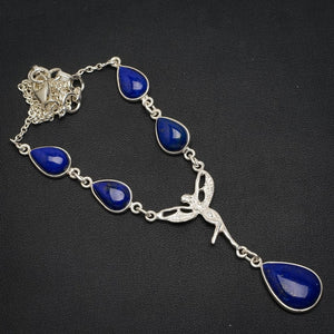 Natürliche Lapislazuli handgemachte einzigartige 925 Sterling Silber Halskette 16,5+1,25" A3154