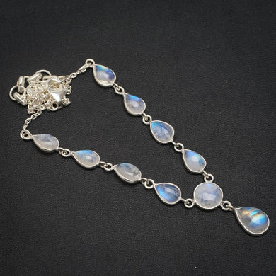 Natural Rainbow Moonstone Handmade Unique 925 Sterling Silver Necklace 16.75+1.25