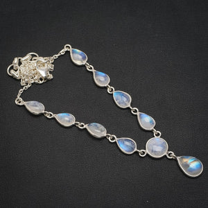 Natural Rainbow Moonstone Handmade Unique 925 Sterling Silver Necklace 16.75+1.25" A3168