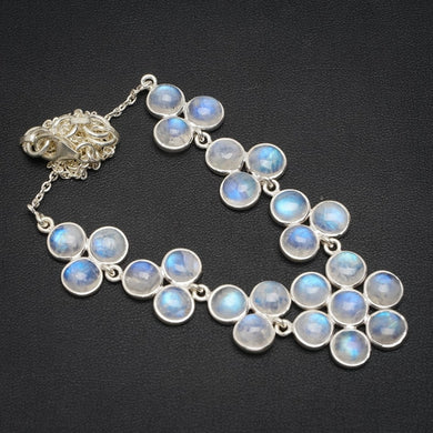 Natural Rainbow Moonstone Handmade Unique 925 Sterling Silver Necklace 17.5+1