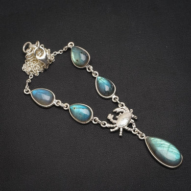 Natürliche blaue Feuer Labradorit handgemachte einzigartige 925 Sterling Silber Halskette 16,25 + 1,25
