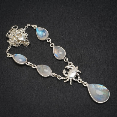 Natural Rainbow Moonstone Handmade Unique 925 Sterling Silver Necklace 16.25+1.25