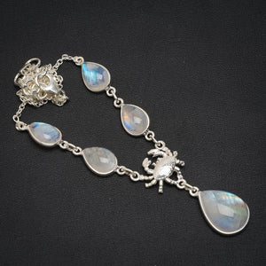 Natürlicher Regenbogen-Mondstein, handgefertigt, einzigartige Halskette aus 925er Sterlingsilber, 41,9 cm + 3,2 cm, A3176