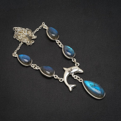Natürliche blaue Feuer Labradorit handgemachte einzigartige 925 Sterling Silber Halskette 16,5 + 1,25