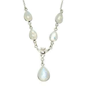 Natural Rainbow Moonstone Handmade Unique 925 Sterling Silver Necklace 16.5+1.5" A3163