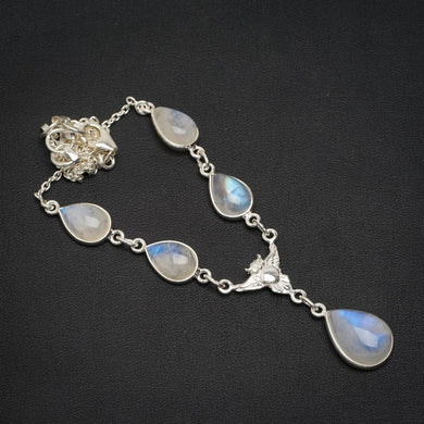 Natürlicher Regenbogen-Mondstein, handgefertigt, einzigartige Halskette aus 925er Sterlingsilber, 41,9 cm + 3,8 cm, A3163