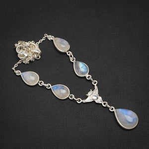 Natural Rainbow Moonstone Handmade Unique 925 Sterling Silver Necklace 16.5+1.5" A3163