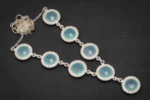 Natural Chalcedony Handmade Unique 925 Sterling Silver Necklace 17+1.75" A3188