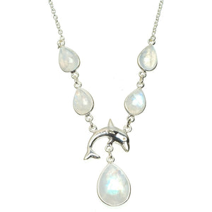 Natural Rainbow Moonstone Handmade Unique 925 Sterling Silver Necklace 16.25+1.25" A3121