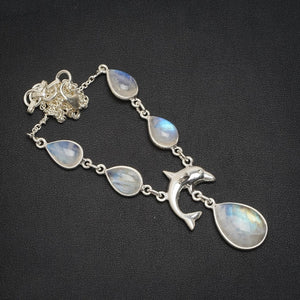 Natural Rainbow Moonstone Handmade Unique 925 Sterling Silver Necklace 16.25+1.25" A3121