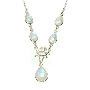 Natural Rainbow Moonstone Handmade Unique 925 Sterling Silver Necklace 16.25+1.25" A3128