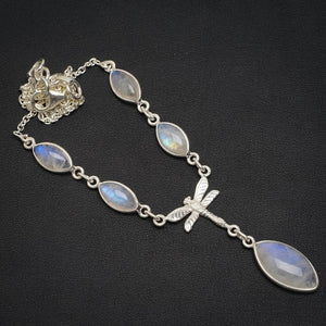 Natürlicher Regenbogen-Mondstein, handgefertigt, einzigartige Halskette aus 925er Sterlingsilber, 41,9 cm + 3,2 cm, A3187
