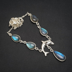 Natural Blue Fire Labradorite Handmade Unique 925 Sterling Silver Necklace 16.5+1.5" A3134