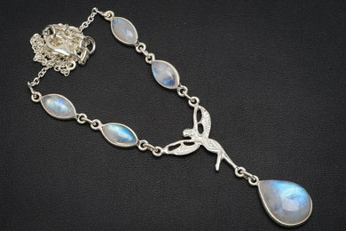 Natürlicher Regenbogen-Mondstein, handgefertigt, einzigartige Halskette aus 925er Sterlingsilber, 41,9 cm + 3,2 cm, A3182