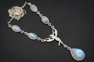 Natürlicher Regenbogen-Mondstein, handgefertigt, einzigartige Halskette aus 925er Sterlingsilber, 41,9 cm + 3,2 cm, A3182