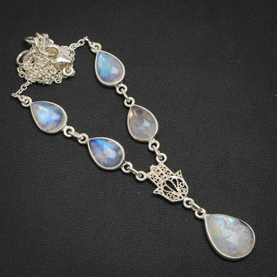 Natural Rainbow Moonstone Handmade Unique 925 Sterling Silver Necklace 15.75+1.5