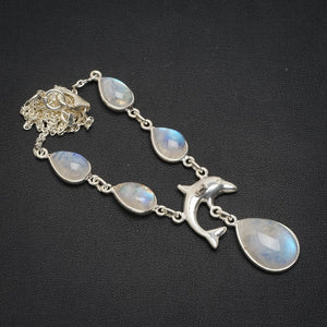 Natural Rainbow Moonstone Handmade Unique 925 Sterling Silver Necklace 16.25+1.25" A3132