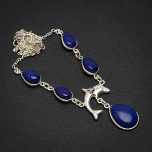 Natural Lapis Lazuli Handmade Unique 925 Sterling Silver Necklace 16.25+1.25" A3178