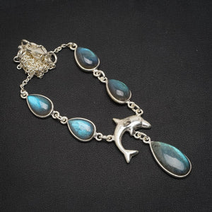 Natürliche blaue Feuer Labradorit handgemachte einzigartige 925 Sterling Silber Halskette 16,5 + 1,25" A3148