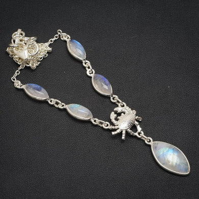 Natürlicher Regenbogen-Mondstein, handgefertigt, einzigartige Halskette aus 925er Sterlingsilber, 40,6 cm + 3,8 cm, A3127