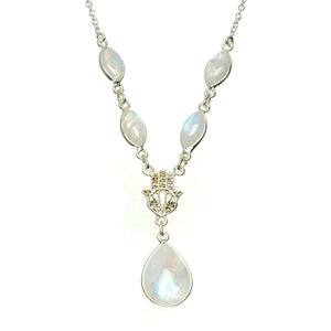 Natural Rainbow Moonstone Handmade Unique 925 Sterling Silver Necklace 16+1.25" A3190