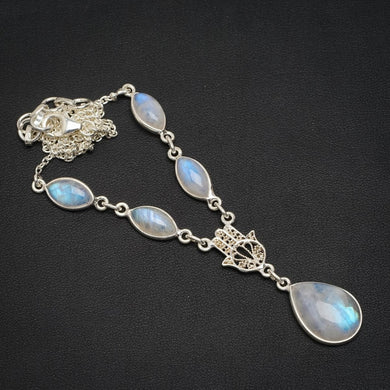 Natürlicher Regenbogen-Mondstein, handgefertigt, einzigartige Halskette aus 925er Sterlingsilber, 40,6 cm + 3,2 cm, A3190