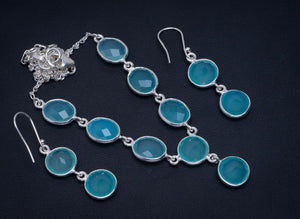 Natürlicher Chalcedon 925 Sterling Silber Schmuckset Halskette 18,5" Ohrringe 1,75" A3373