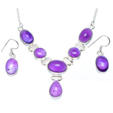 Amethyst Handmade Unique 925 Sterling Silver Jewelry Set Necklace 17" Earrings 1.25" A3400