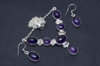 Amethyst Handmade Unique 925 Sterling Silver Jewelry Set Necklace 17