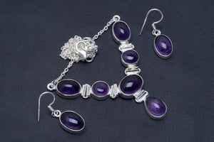 Amethyst Handmade Unique 925 Sterling Silver Jewelry Set Necklace 17" Earrings 1.25" A3400