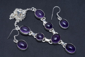 Amethyst Handmade Unique 925 Sterling Silver Jewelry Set Necklace 18.5" Earrings 1.25" A3469