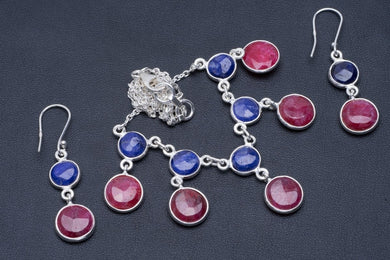 Natural and Sapphire 925 Sterling Silver Jewelry Set Necklace 17